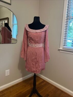 Sabo Skirt Rose Pink Crochet-Trim Mini Dress